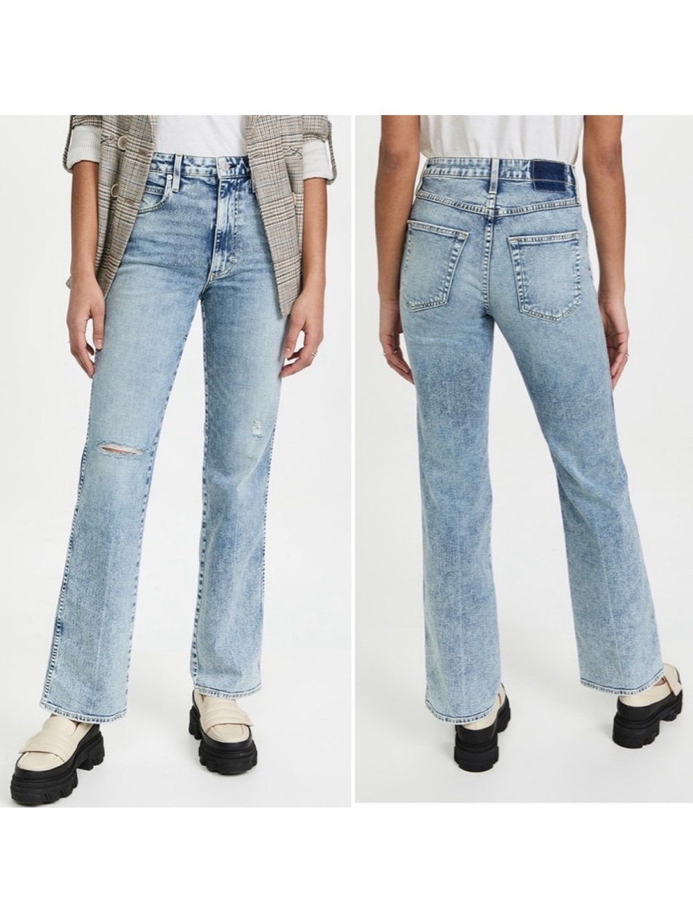 AMO Willa Slim Flare Acid Wash Distressed Jean in Wander Size 28